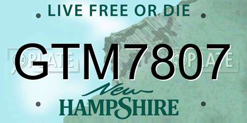 GTM7807 New Hampshire License Plate