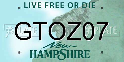 GTOZ07 New Hampshire License Plate