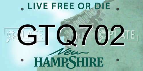 GTQ702 New Hampshire License Plate