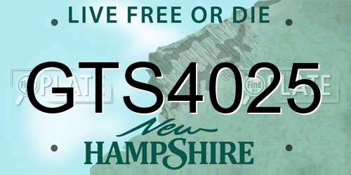 GTS4025 New Hampshire License Plate