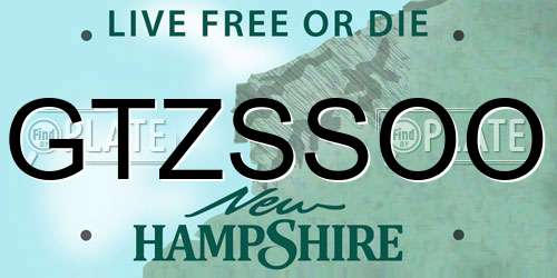 GTZSSOO New Hampshire License Plate
