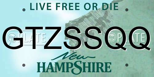 GTZSSQQ New Hampshire License Plate