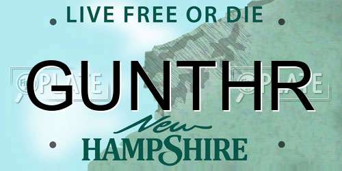GUNTHR New Hampshire License Plate