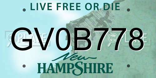 GV0B778 New Hampshire License Plate