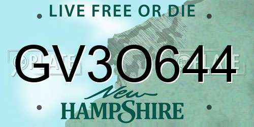 GV3O644 New Hampshire License Plate