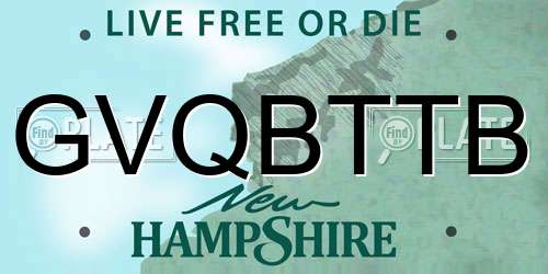 GVQBTTB New Hampshire License Plate