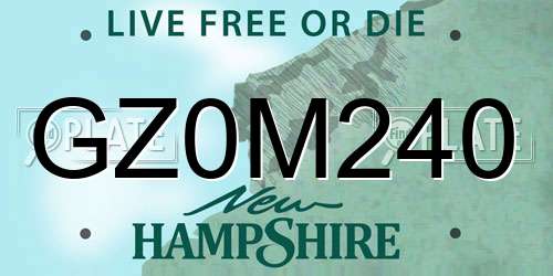 GZ0M240 New Hampshire License Plate