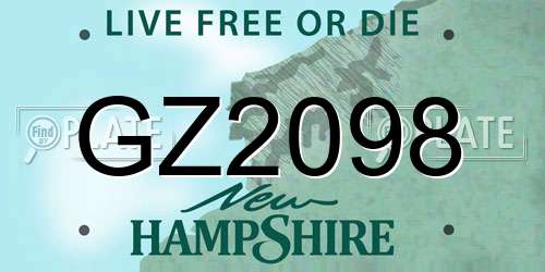 GZ2098 New Hampshire License Plate