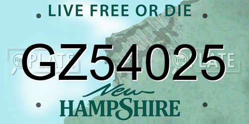 GZ54025 New Hampshire License Plate