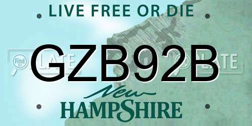 GZB92B New Hampshire License Plate