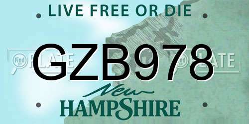 GZB978 New Hampshire License Plate