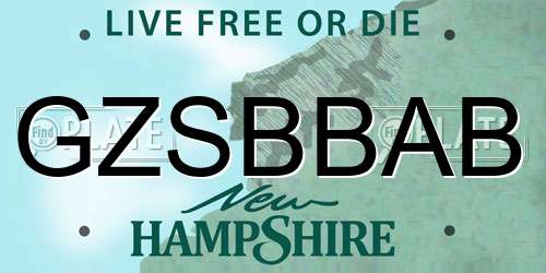 GZSBBAB New Hampshire License Plate