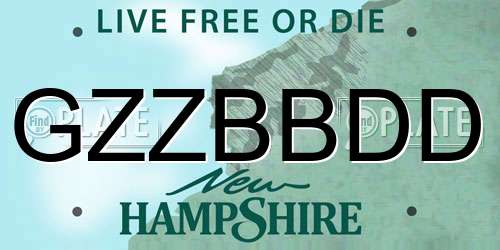 GZZBBDD New Hampshire License Plate