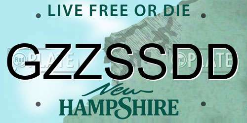 GZZSSDD New Hampshire License Plate