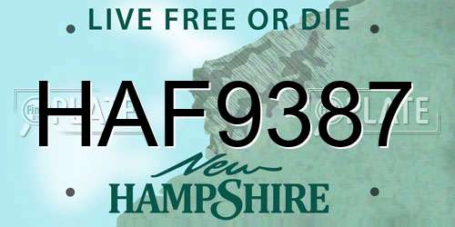 HAF9387 New Hampshire License Plate