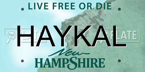 HAYKAL New Hampshire License Plate