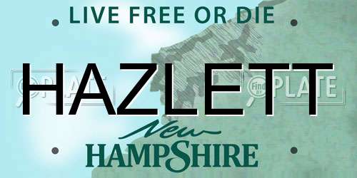 HAZLETT New Hampshire License Plate