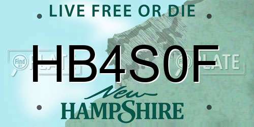 HB4S0F New Hampshire License Plate