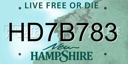 HD7B783 New Hampshire License Plate