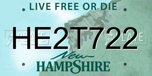 HE2T722 New Hampshire License Plate