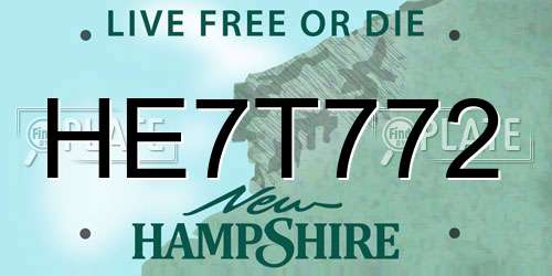 HE7T772 New Hampshire License Plate