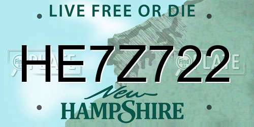 HE7Z722 New Hampshire License Plate