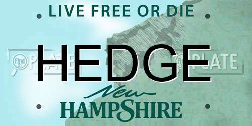 HEDGE New Hampshire License Plate