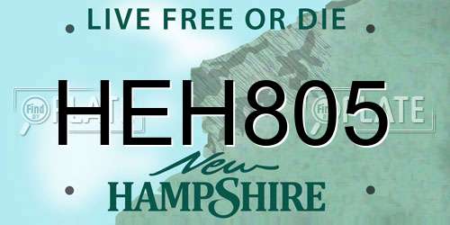 HEH805 New Hampshire License Plate