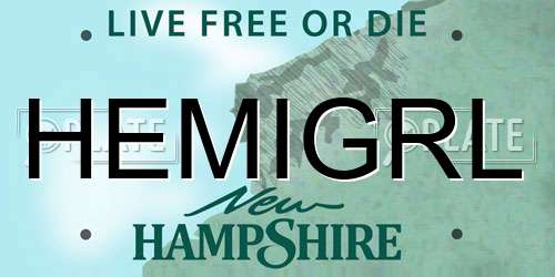 HEMIGRL New Hampshire License Plate
