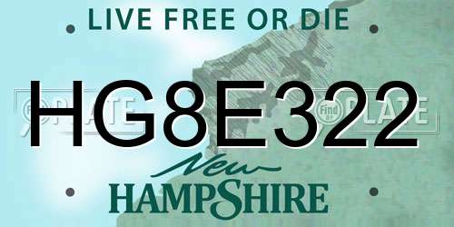 HG8E322 New Hampshire License Plate