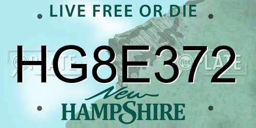 HG8E372 New Hampshire License Plate