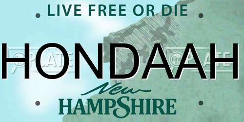HONDAAH New Hampshire License Plate