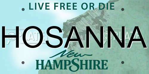 HOSANNA New Hampshire License Plate