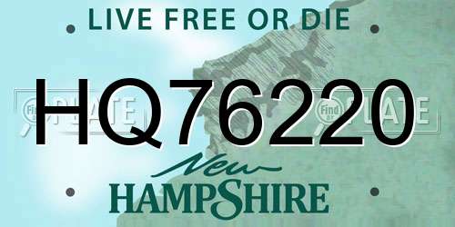 HQ76220 New Hampshire License Plate