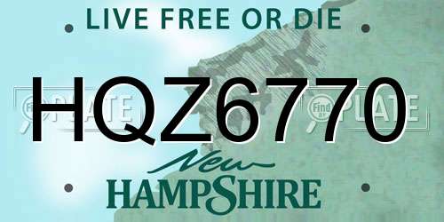 HQZ6770 New Hampshire License Plate