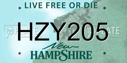 HZY205 New Hampshire License Plate