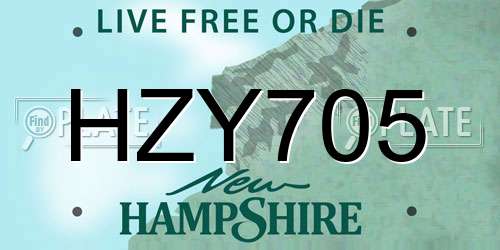 HZY705 New Hampshire License Plate