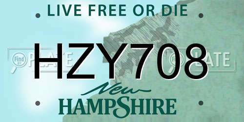 HZY708 New Hampshire License Plate