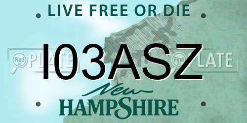 I03ASZ New Hampshire License Plate