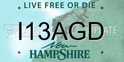 I13AGD New Hampshire License Plate