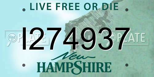 I274937 New Hampshire License Plate