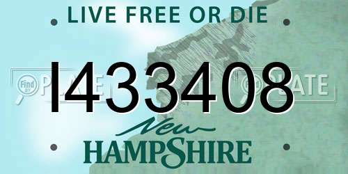 I433408 New Hampshire License Plate