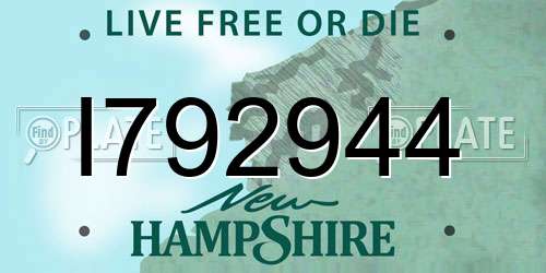I792944 New Hampshire License Plate