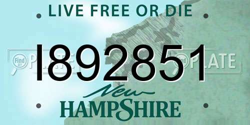 I892851 New Hampshire License Plate