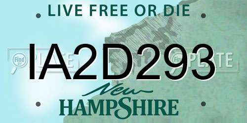 IA2D293 New Hampshire License Plate