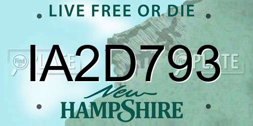 IA2D793 New Hampshire License Plate