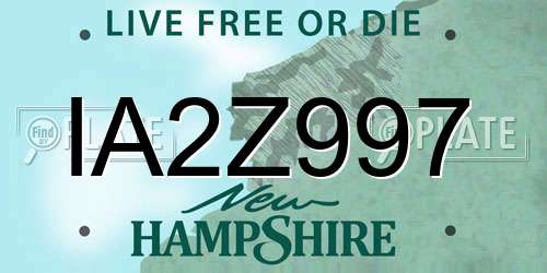 IA2Z997 New Hampshire License Plate