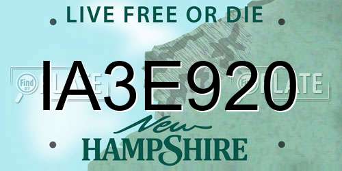 IA3E920 New Hampshire License Plate