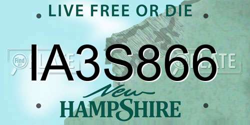 IA3S866 New Hampshire License Plate