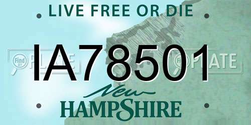 IA78501 New Hampshire License Plate